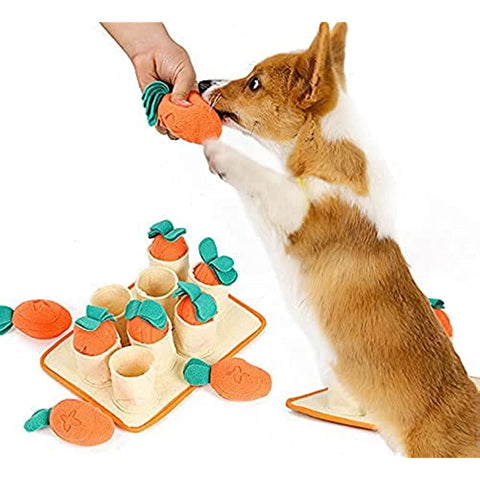 Dog Puzzle, Snuffle Mat, Squeaky Plush Dog Treat Toys with 8 Carrots