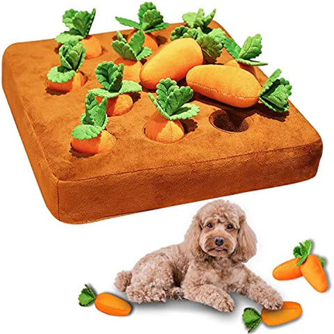 Dog Puzzle, Snuffle Mat, Squeaky Plush Dog Treat Toys with 8 Carrots