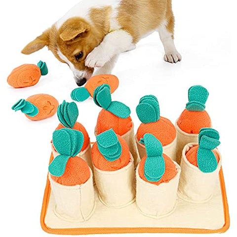 Dog Puzzle, Snuffle Mat, Squeaky Plush Dog Treat Toys with 8 Carrots